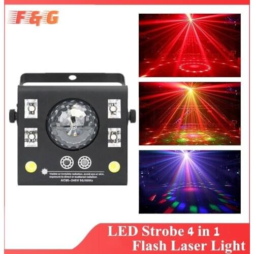 4 in 1 LED Stage Projector Strobe Flash Magic Crystal Ball UV Laser Effect Beam Spot For DJ KTV Disco Remote Dmx Music Mode Lamp