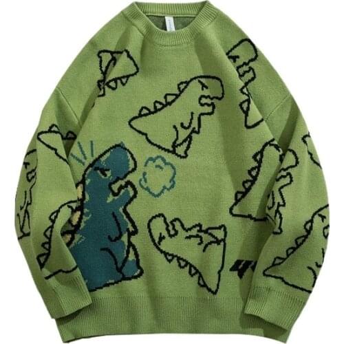Sweater Men Women Harajuku Fashion Knitted Hip Hop Streetwear Dinosaur Cartoon Pullover O-neck Oversize Casual Couple Sweaters