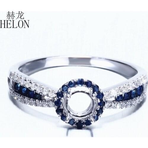 HELON 4-5mm Round Cut Solid 10K Gold Pave 0.5ct Genuine Natural Diamonds & Genuine Sapphires Semi Mount Engagement Wedding Ring