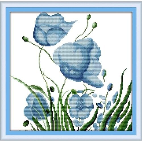 Everlasting Love Blue Flower Chinese Cross Stitch Kits Ecological Cotton Clear Printed 11CT 14CT DIY Gift Christmas Decoration