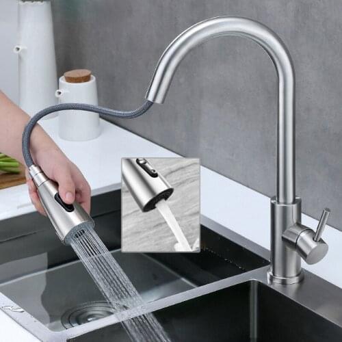 304 Stainless Steel Pull-out Kitchen Faucet Double Outlet Hot and Cold Sink Faucet