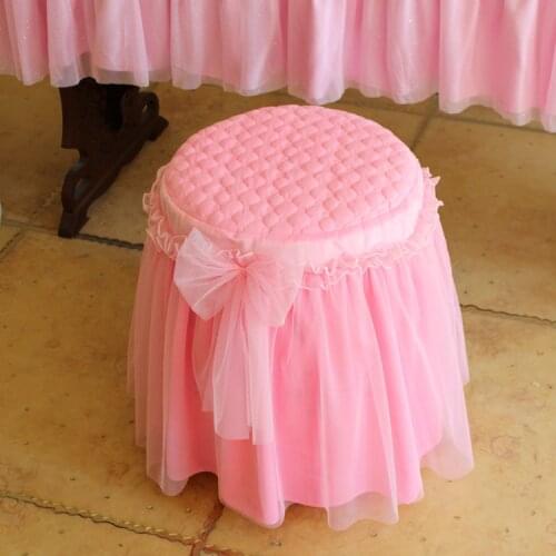 Suede cotton fabric pink/purple lace round piano stool cover table /chair cover lace tassel length:35cm