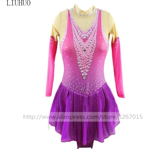 LIUHUO Figure Skating Dress Womens Girls' Ice Skating performance Rhythmic gymnastics competition Polychromatic Dance Pink