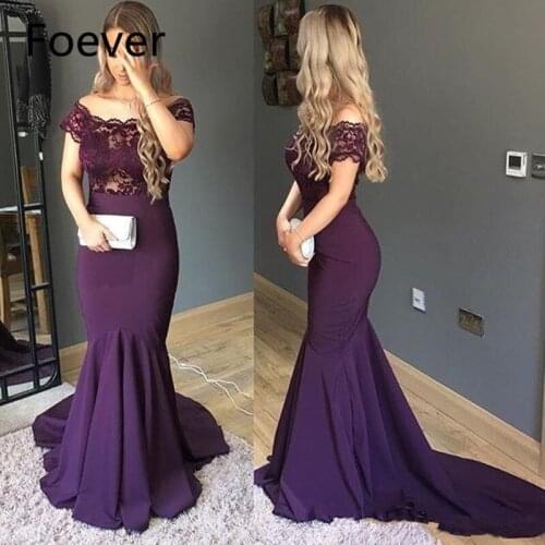 Purple Mermaid Evening Dresses Long 2019 Robes De Soiree Longue Applique Lace Off The Shoulder Formal Women Prom Gowns