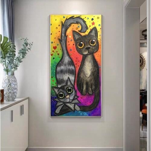 Animal Funny Cartoon Colorful Cat Canvas Painting Wall Art Nordic Posters and Prints Wall Pictures for Living Room Decoration