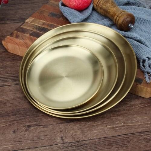 European-style dinner plate golden dinner plate Korean style stainless steel barbecue disc cake plate western-style steak disc