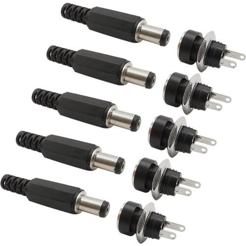 100Pairs 5.5X2.1mm Male DC Power Male Plug 5.5 mm x 2.1 mm 2 Pin DC Power Socket Female Jack Panel Mount Connectors Adapter