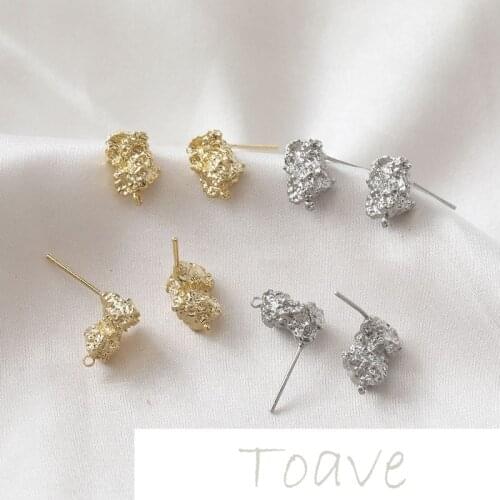 14K gold-clad copper gold-plated irregular lava silver pin stud diy earpiece material accessories