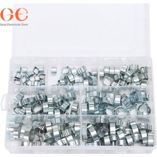 150PCS Zinc Plated Double Ear Hose Clamp 7Sizes 5-7/7-9/9-11/11-13/13-15/14-17/15-18 wood working clamps spring clip pipe clamp