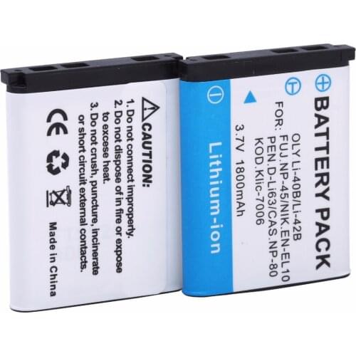2PCS 1800mAh Li-40B / LI-42B LI40B LI42B Li-ion Batteries for Olympus For Nikon EN-EL10 EN EL10 ENEL10 Pentax D-Li63/Fuji NP-45