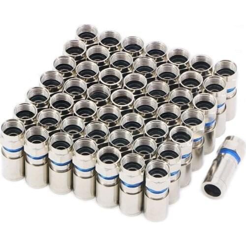 Promotion! Compression RG6 F Connector Coax Coaxial Adapter Plug for Satellite & Cable TV (50 Pack)
