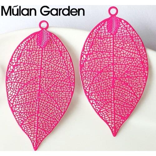 Big Filigree Copper Leaf DIY Accessories Components for Women Hollow Solid Color Metal Pendant Dangle Earrings Fashion Jewelry
