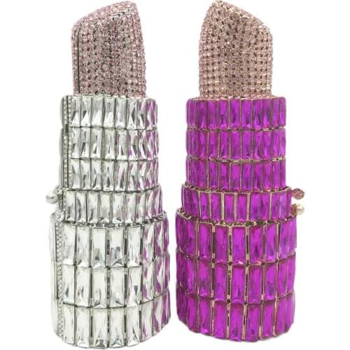 Boutique De FGG Novelty Lipstick Clutch Purse for Women Crystal Evening Bags Party Dinner Rhinestone Handbags and Purses
