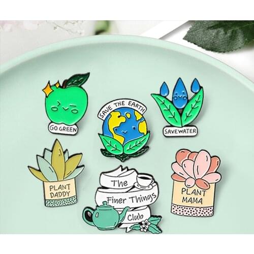 Go green earth Enamel Lapel Pins Save water Save the earth Environment Brooches Badges Gifts for Friends Broche Wholesale