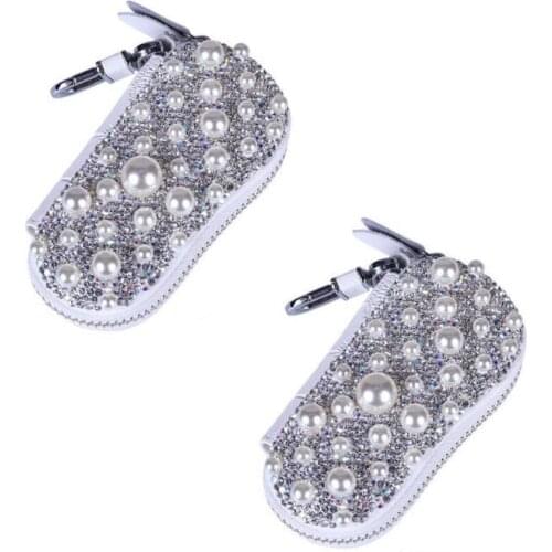 Car Key Case Leather Crystal Diamond Car Keychain Coin Purse Decoration Ladies Key Holder Organizer Auto Key Cover Accessories