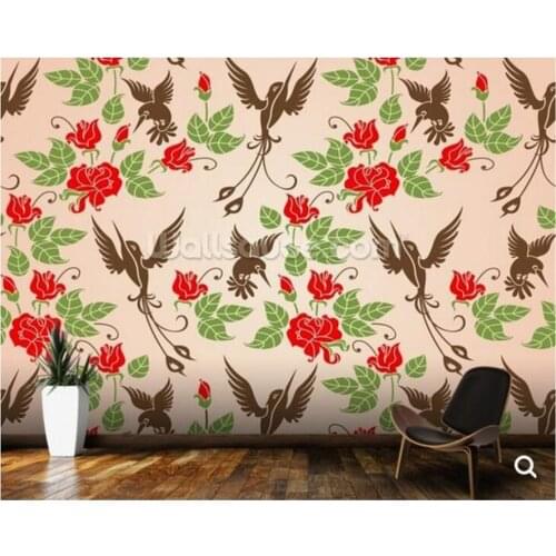 Custom floral wallpaper,Birds and Roses,natural mural for living room bedroom sofa background wallpaper home decoration
