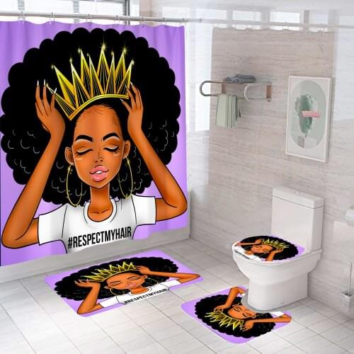 Girl With Bang Hair Diadem Shower Curtain Waterproof Polyester Bathroom Curtains Luxury Shower Curtain Set Bath Mats Rugs