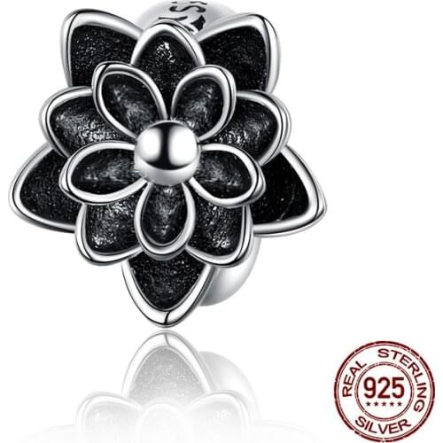 Fit Pandora charms bracelet lotus silicone beads genuine 100% 925 sterling silver jewelry retro original bead