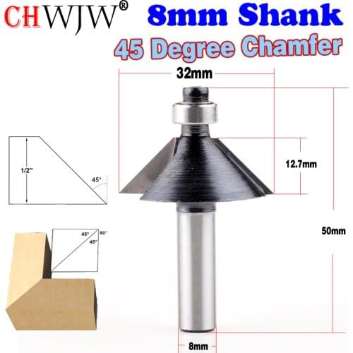 1pc 8mm Shank High Quality 45 Degree Chamfer & Bevel Edging Router Bit Wood Cutting Tool woodworking router bits - Chwjw