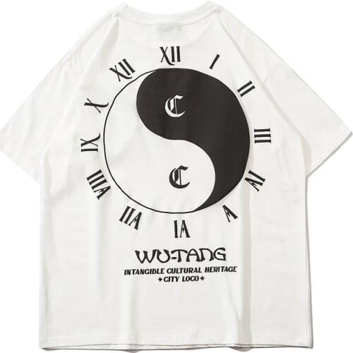 Harajuku T Shirt Men Hip Hop Tai Chi Pattern Streetwear 100% Cotton Tshirt 2021 Spring New Oversize Top Tees Sweatshirt T-shirt