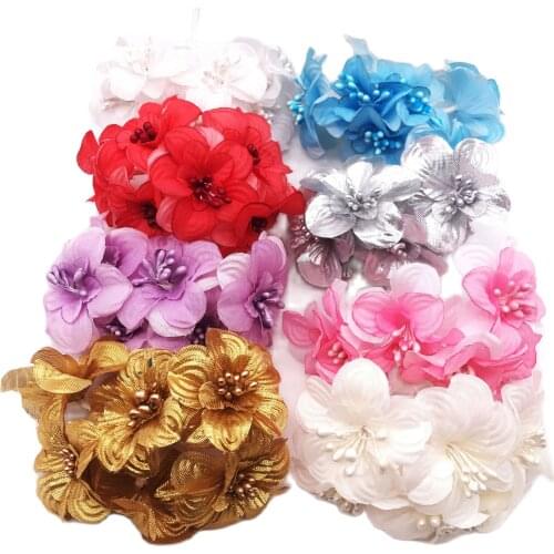 6pcs 4cm Artificial Plum flowers With Stamen Mini Silk flower For Wedding decoration Scrapbook Wreath DIY Fake flowers