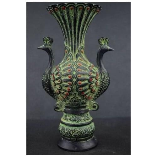 Elaborate Decoration handcrafted Bronze Carved with Two Peacock Beautiful Vase