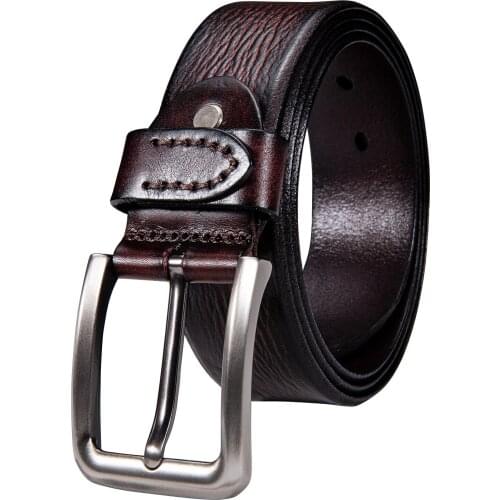 Vintage Casual Pin Buckle Mens Leather Belt Real 1.5" Full Grain Jeans Belt Red Brown Luxury Cowboy Genuine Leather Strap