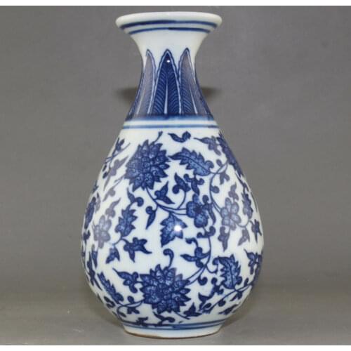 FINE CHINA OLD MARKED BLUE AND WHITE PORCELAIN HANDPAINTED LOTUS FLOWER VASE