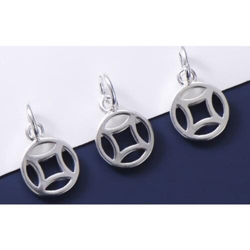 925 Sterling Silver Hollow Ancient Coin Design Jewelry Charms 100% S925 Silver Handmade Dangle Pendant Diy Necklace Bracelets