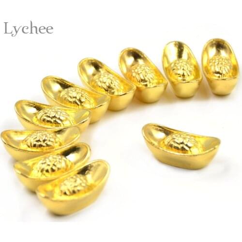 Lychee Life 10 Pieces Mascot Metal Crafts Feng Shui Auspicious Lucky Money Gold Ingot Decoration Crafts