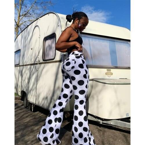 DSMTRC Fashion Vintage Polka Dot Printed Flare Pants Trendy Clothes for Women High Waist Trousers Fall 2021