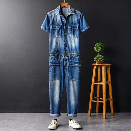 Mens jumpsuit Denim Jumpsuit Detachable wear Denim Short sleeve suit tooling Overalls Mens Performance clothing Size M-XXL