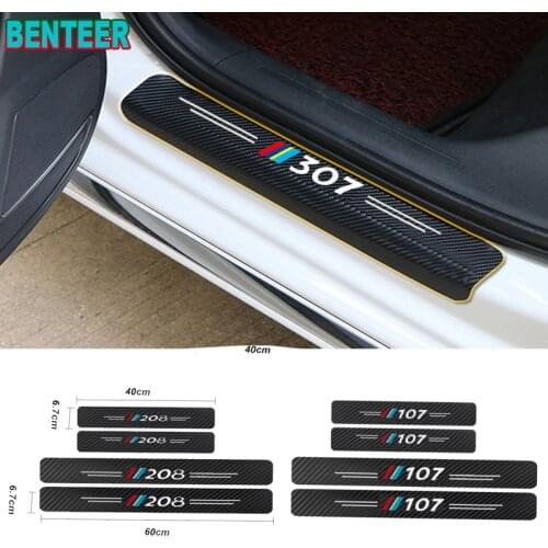 4pcs NEW Carbon Fiber Car Door Sills Protector Stickers For Peugeot 106 107 108 206 207 208 306 307 308 407 508 2008 3008
