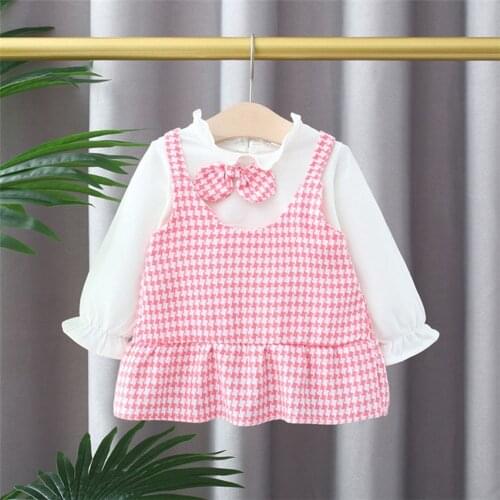 Outfit Girls Kids Princess Dress Spring Long Sleeve Children Baby Infants Faux Two Pieces Plaided Party Dresses Vestidos S11989
