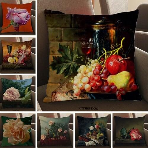 Fruit plate flowers Russian artist Alexei Antonov oil painting Pillow Cushion Cover linen Home Sofa Throw Cushions Covers case