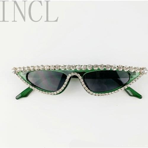 New Vintage Small Flat top cat diamond Sunglasses Women 2019 Luxury Fashion green Colorful Clear Lens Rhinestone Shades UV400 NX
