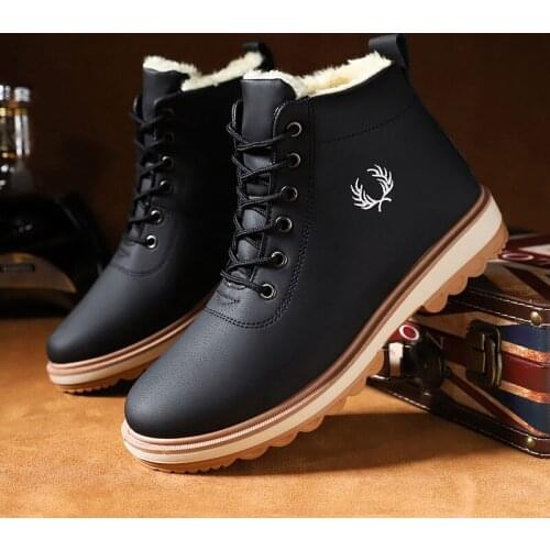 2021 Winter New Mens Plus Velvet Warm Snow Shoes High-Top Leather Cotton Shoes Solid Color Short Plush Mid-Tube Martin Boots