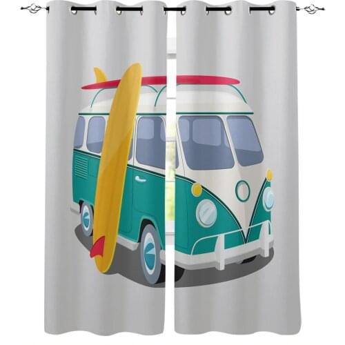 Bus Skateboard Retro Style Window Curtains Home Decor Living Room Curtains Kitchen Drapes Panel Curtains for Bedroom