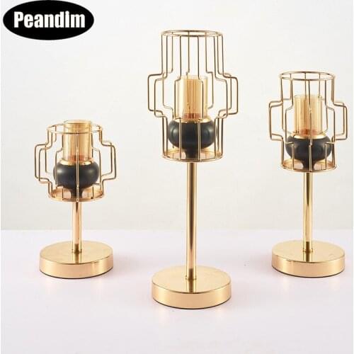 Peandim Elegant Geometry Style Candle Holder Wedding Table Candle Stand Candlestick Gold Colume Candle For Home Party Decoration