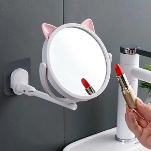Free punching wall hanging small mirror bathroom wall makeup mirror household bathroom wall-mounted bathroom mirror