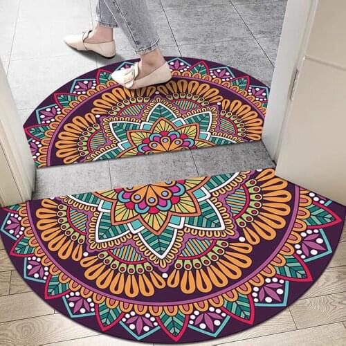 Half Round Water Absorbent Bath Mats Entrance Doormat Anti Slip Floor Mat Boho Ethnic Style Bedroom Carpet Bathroom Rugs