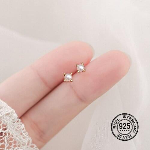 S925 Silver Needle Earrings For Women Gold Set Pearl Stud Simple Cute Mini Fashion Anti-Allergic Couple Engagement Gift INEFFA