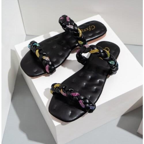 Big Size Women Slippers Fashion Weave Fashion Slides Open Toe Ladies Flats Casual Shoes Beach Outdoor Female Flip Flop For Women