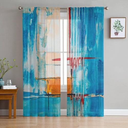 Modern Sheer Curtains Abstract Oil Painting Living Room Kitchen Childrens Room Decoration Household Chiffon Window Curtains