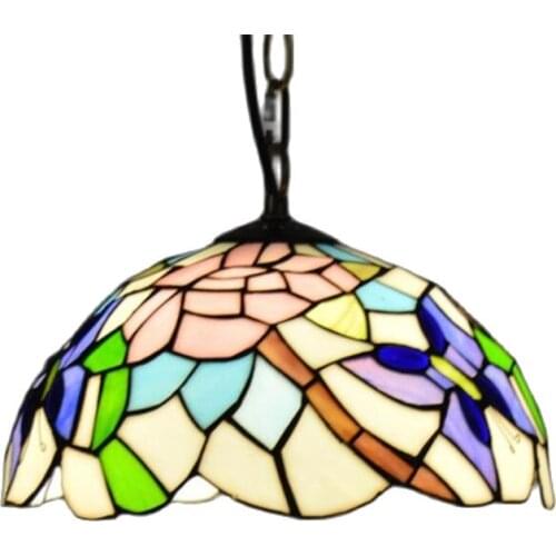 Colorful Glass Tiffany Suspension for Foyer Bar Dining Room Restaurant Vintage Handmade Glass Drop Lamp Dia 30cm 1189