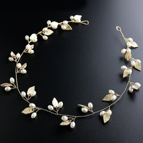 Stylish Pearl Leaves Tiaras Hairbands Bridesmaid Diamante Vine Decoration Bridal Dress Hair Accessories Wedding Jewelry Headwear