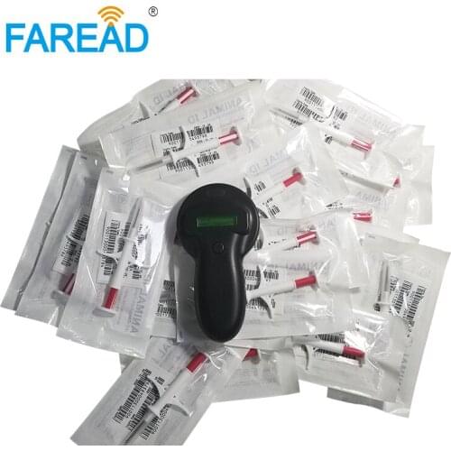 X100pcs 134.2Khz 1.4*8m parylene coating RFID Glass tag microchip Animal syringe +1pc LF RFID dog ID Reader FDX-B pet scanner