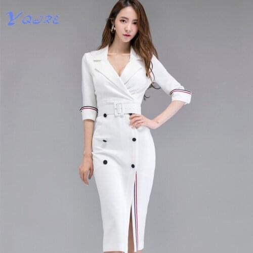 YQJRE New Autumn And Winter Womens Tight Sexy Slim Workwear Office OL Suit Collar Dress