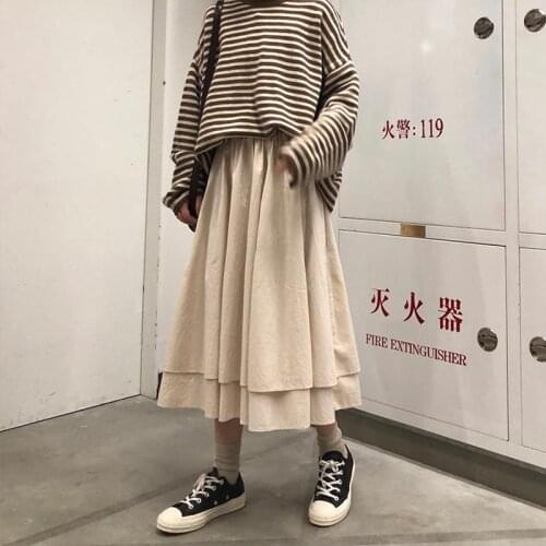Black Beige Korean Spring High Waist Long Skirts Solid Color A Line Irregular Cascading Skirts Womens Female Elegant Streetwear