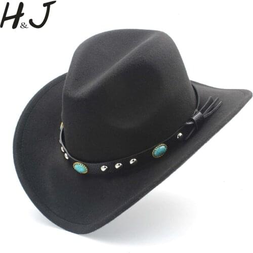 Women Men Wool Hollow Western Cowboy Hat Gentleman Felt Cowgirl Jazz Equestrian Sombrero Cap Size 56-58CM S35